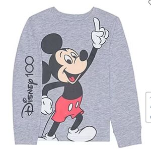 NWT Disney 100  Collection Gray Boys Long-Sleeve Mickey Mouse T-Shirt Sz: 9/10
